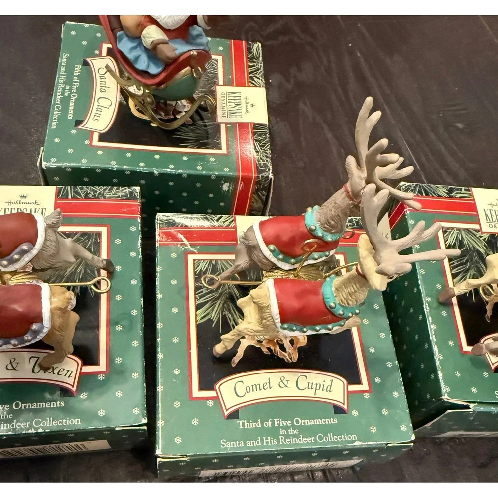 Hallmark Christmas Ornaments Complete Set Santa and His Reindeer Collection 1992